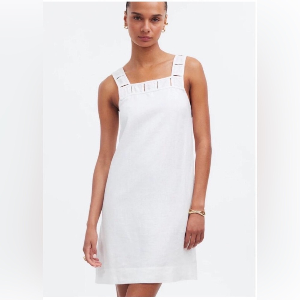 NWT Madewell White 100% Linen Midi Dress chic trendy